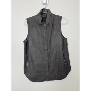 Lafayette 148 Vest Womens Small Gray Leather Zip Front Collar